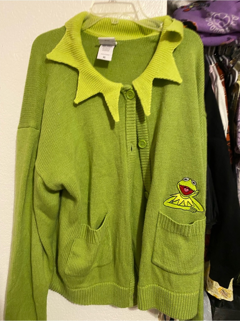 Disney Kermit Green Button-Up Sweater Hoodie
